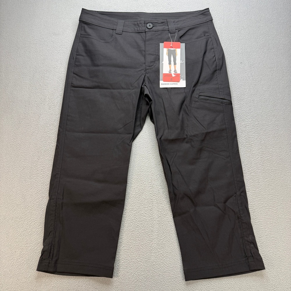 Eddie Bauer Rainier Capris Women 8 Black Nylon Spandex Hiking Outdoor NWT